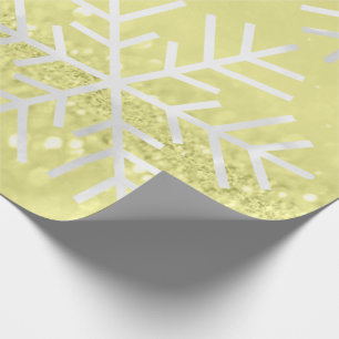 Snowflakes Christmas Holiday Grey Yellow Glitter Wrapping Paper