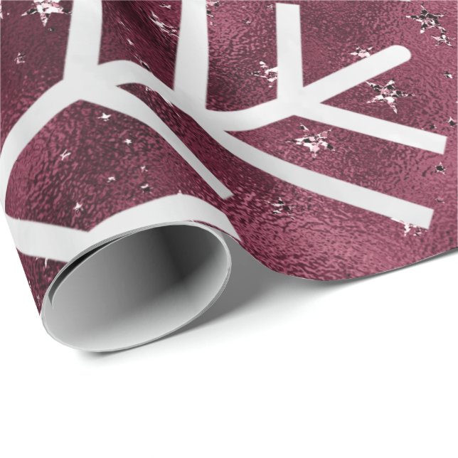 Snowflakes Christmas Holiday Merry Burgund Glitter Wrapping Paper (Roll Corner)