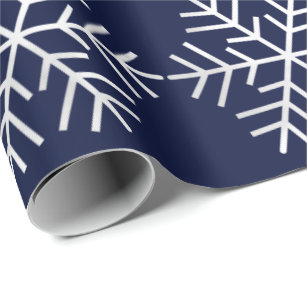 Snowflakes Christmas Holiday Navy White Grey Merry Wrapping Paper