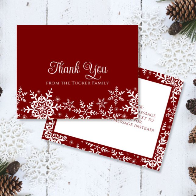 Snowflakes Christmas or Winter Red Thank You Card (Creator Uploaded)