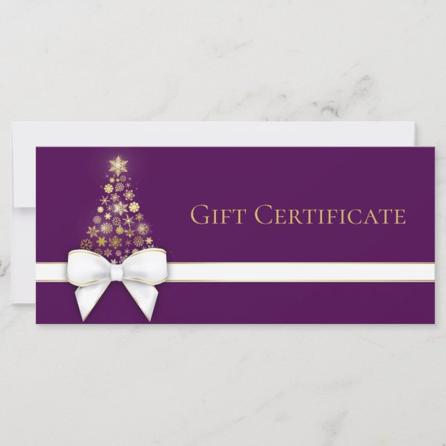 Snowflakes Christmas Tree Bow Purple Gift Card (Front)