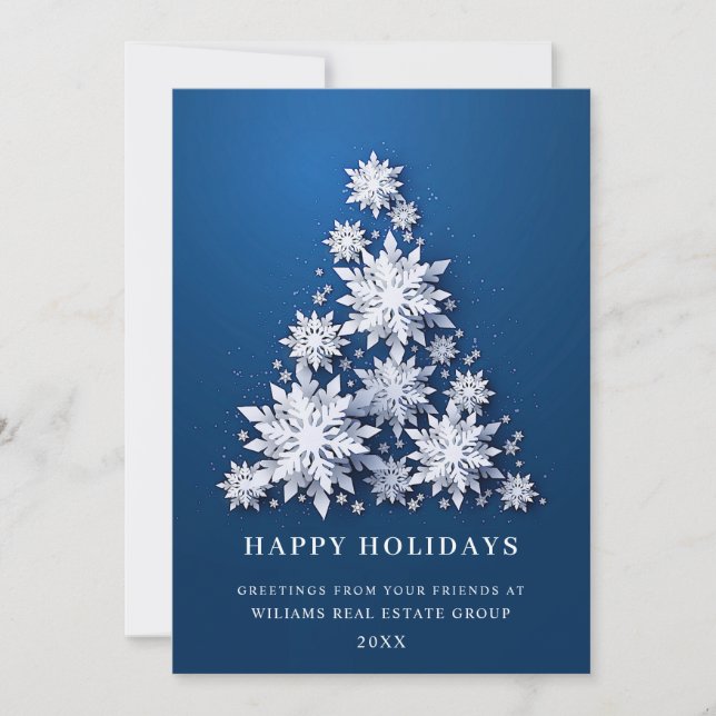 Snowflakes Christmas Tree Corporate Greeting Holiday Card (Front)