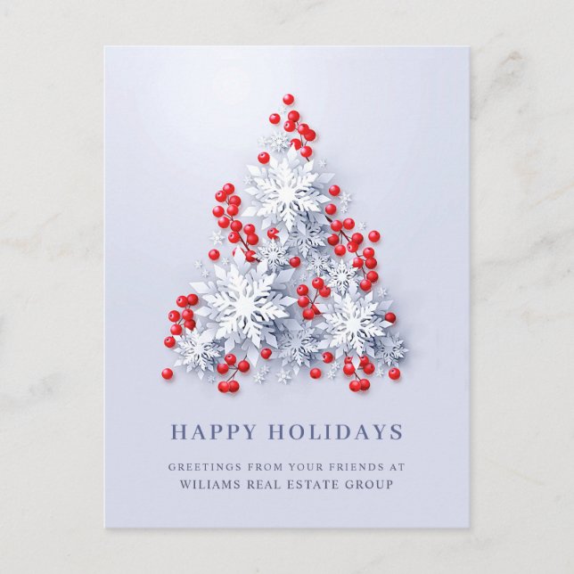 Snowflakes Christmas Tree Corporate Greeting Postcard (Front)