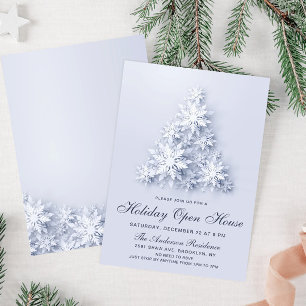 Snowflakes Christmas Tree Holiday Open House Invitation
