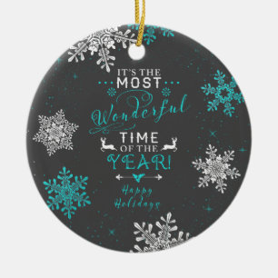 Snowflakes Christmas Xmas Most Wonderful Time 3 Ceramic Tree Decoration