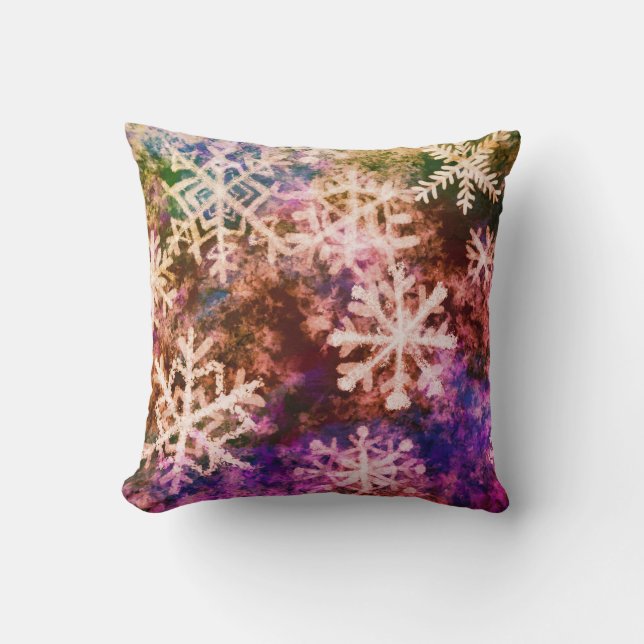 Snowflakes colourful Throw Pillow (Front)