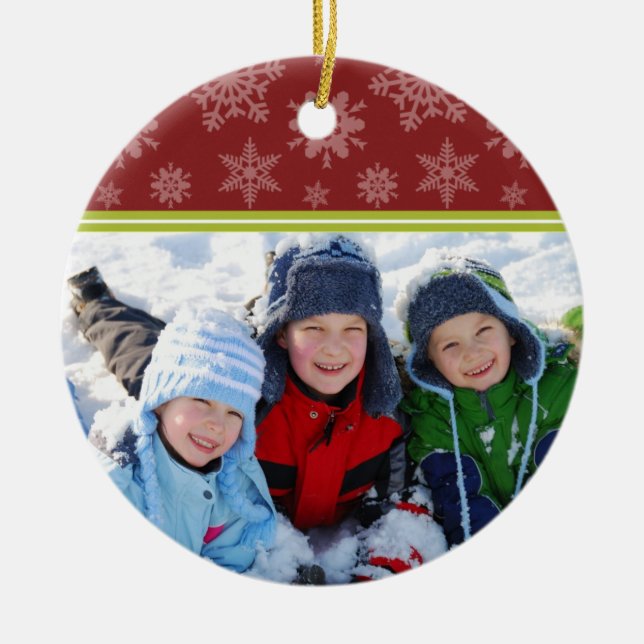 Snowflakes Custom Christmas Ornament (red) (Front)