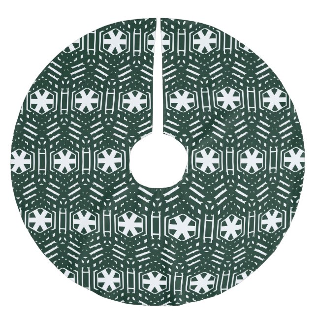 Snowflakes dark pine green white pattern Christmas Brushed Polyester Tree Skirt (Front)