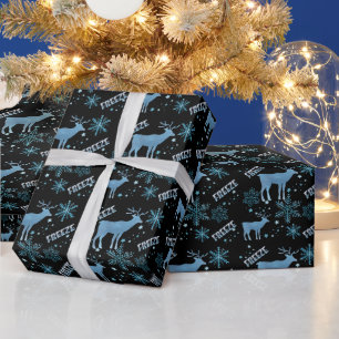 snowflakes  deer black  Wrapping Paper
