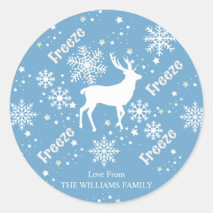 Snowflakes deer blue classic round sticker