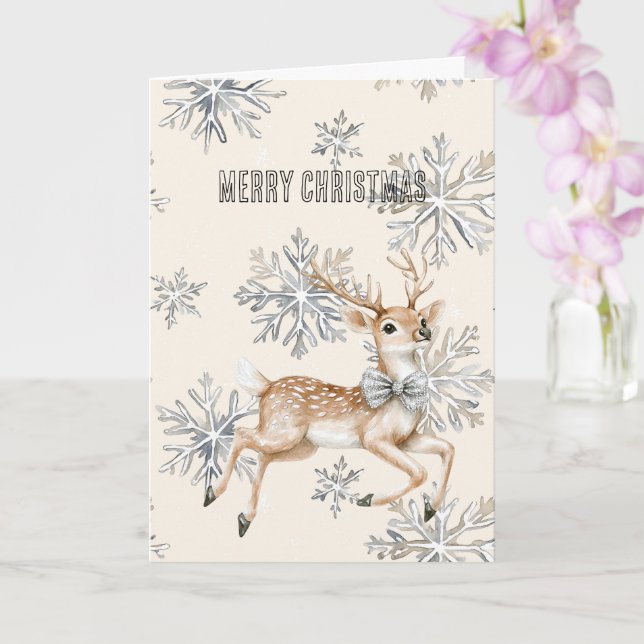 Snowflakes Deer Christmas Card (Orchid)