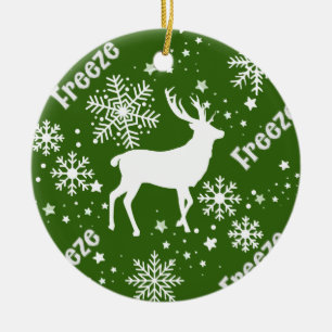 snowflakes deer green ceramic ornament