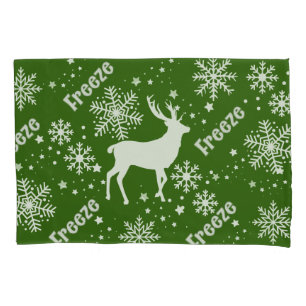 snowflakes deer green pillowcase