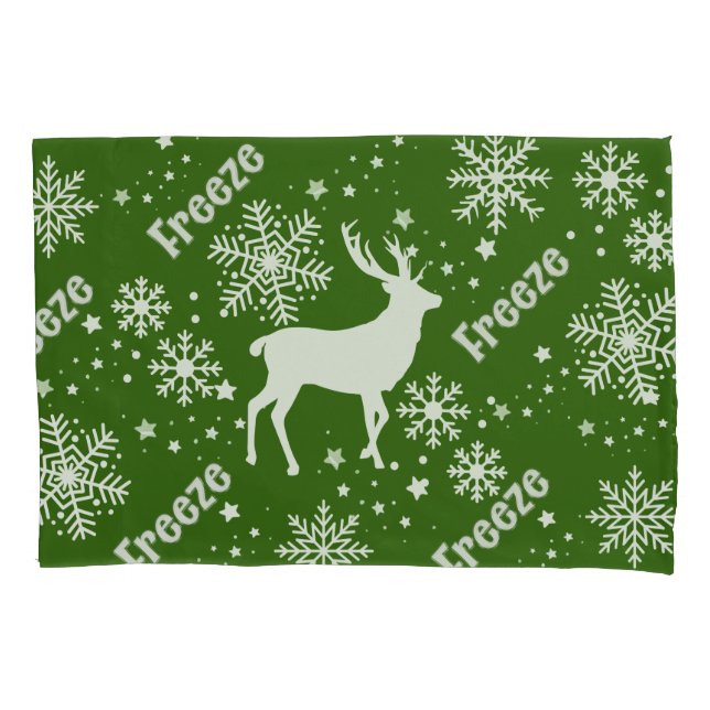 snowflakes deer green pillowcase (Front-Left)