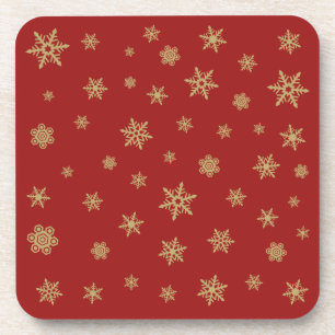 Snowflakes Design Gold on Red Coaster