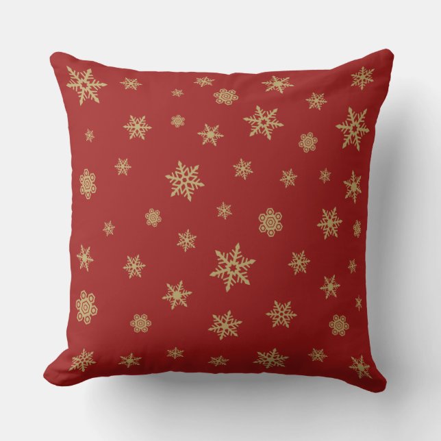 Snowflakes Design Gold on Red Cushion (Front)