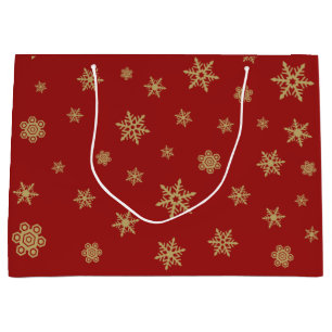 Snowflakes Design Gold on Red Large Gift Bag