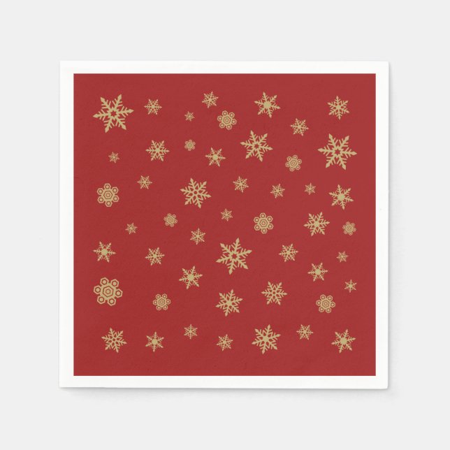 Snowflakes Design Gold on Red Napkin (Front)