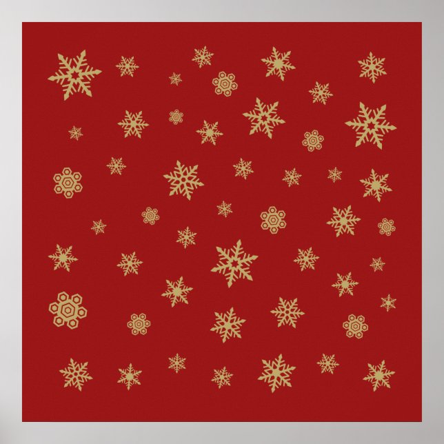 Snowflakes Design Gold on Red Poster (Front)