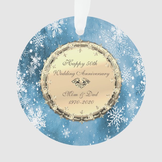 Snowflakes Diamonds 50th Wedding Anniversary Ornament (Front)
