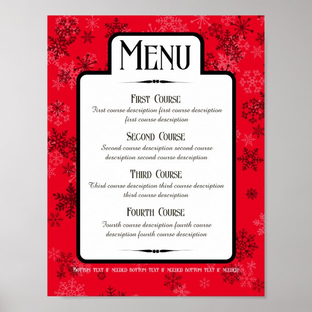 Snowflakes dinner party holiday catering menu poster (Front)