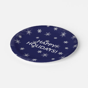 Snowflakes Drk Blue Grunge 01-PAPER PARTY PLATES
