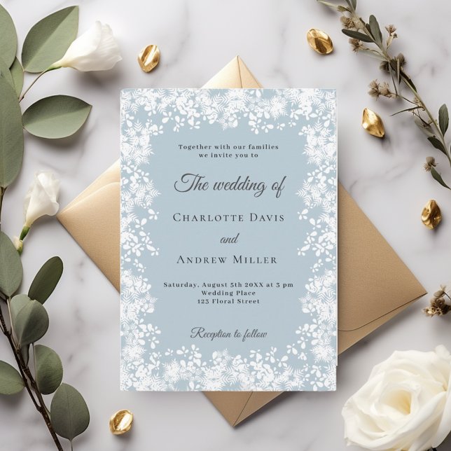 Snowflakes dusty blue winter wedding invitation (Creator Uploaded)