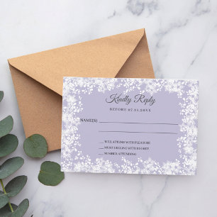 Snowflakes dusty lavender winter wedding RSVP Card