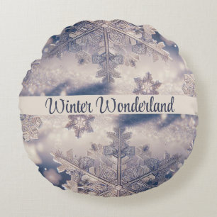 Snowflakes / Edge / Shadow / Winter Wonderland Round Cushion