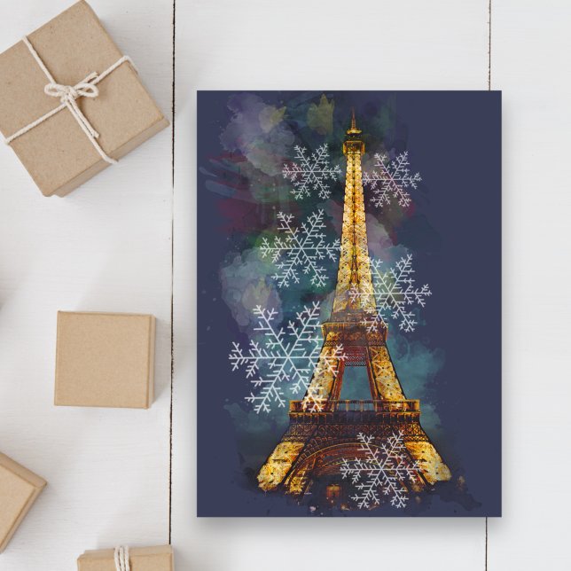 Snowflakes Eiffel Tower Paris Winter Christmas Holiday Card (Creator Uploaded)
