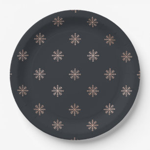 Snowflakes Elegant Black and Gold Christmas Paper Plate