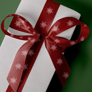 Snowflakes elegant red Christmas gift wrap Satin Ribbon