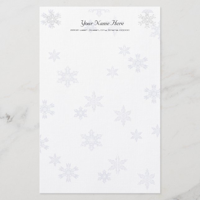 Snowflakes Elegant White Stationery Linen Paper (Front)
