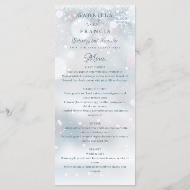 Snowflakes Elegant Winter Wedding Menu (Front)
