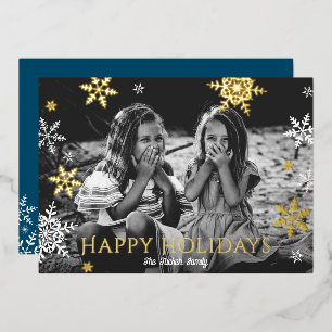 Snowflakes Falling Happy Holidays Red Gold Foil Ho