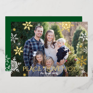 Snowflakes Falling Peace Love Joy Green Photo Gold