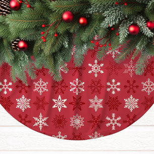 Snowflakes Festive Red White Christmas Pattern Brushed Polyester Tree Skirt