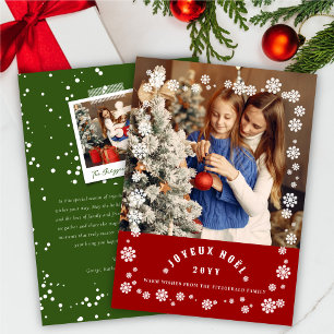 Snowflakes Flowers Joyeux Noel Holiday Photo Card