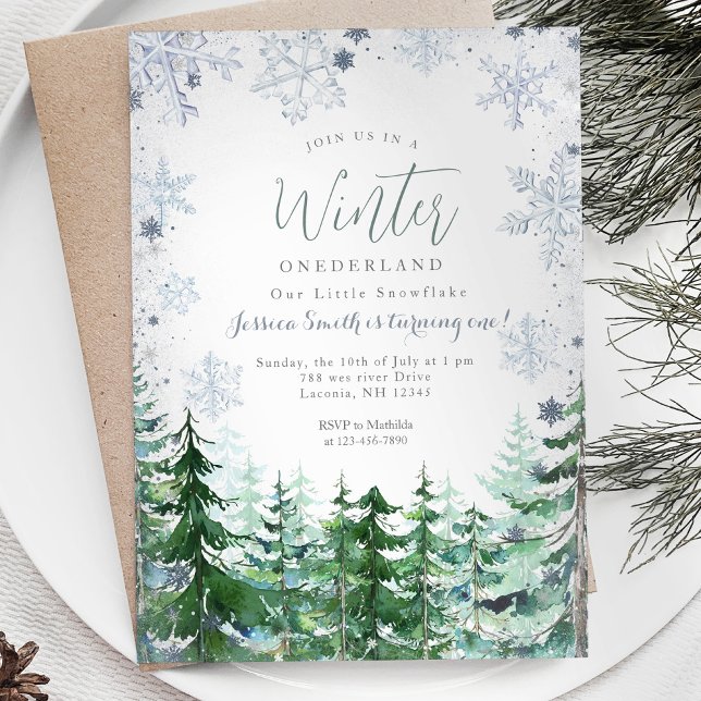 Snowflakes Forest Winter Onederland 1st birthday Invitation (Creator Uploaded)