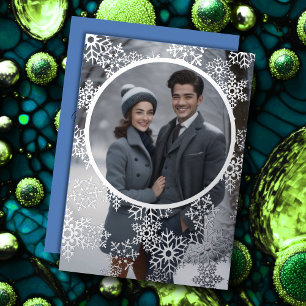 Snowflakes Frame and Your Photo Foil Holiday Card
