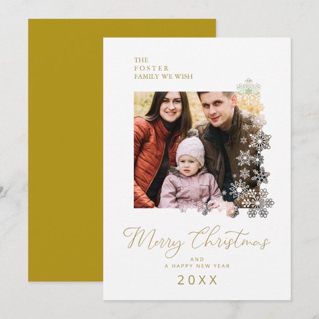 Snowflakes Frame Modern Elegant Chic Christmas Pic Holiday Card (Front/Back)