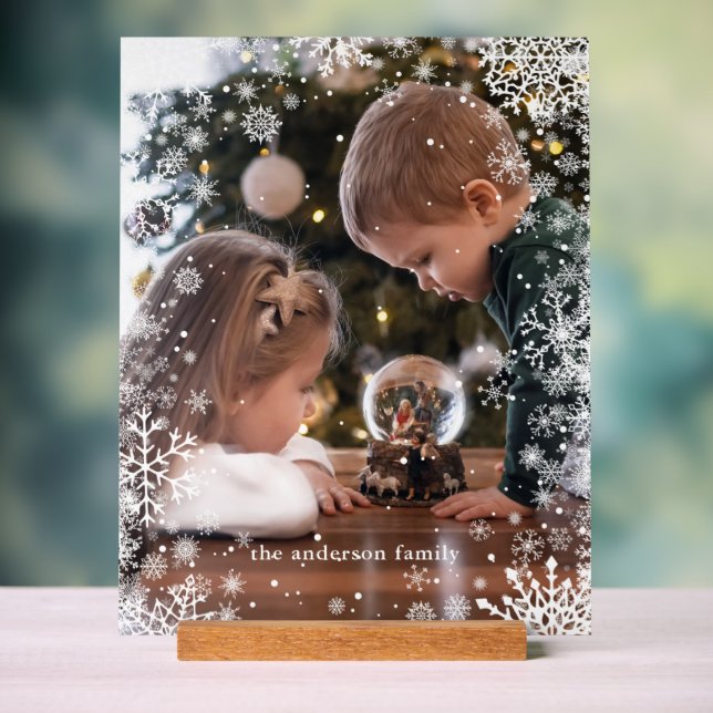 Snowflakes Frame Personalised Photo Acrylic Sign (Neutral)
