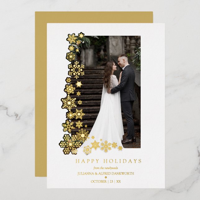 Snowflakes Frame Photo First Christmas Newlyweds  (Front/Back)