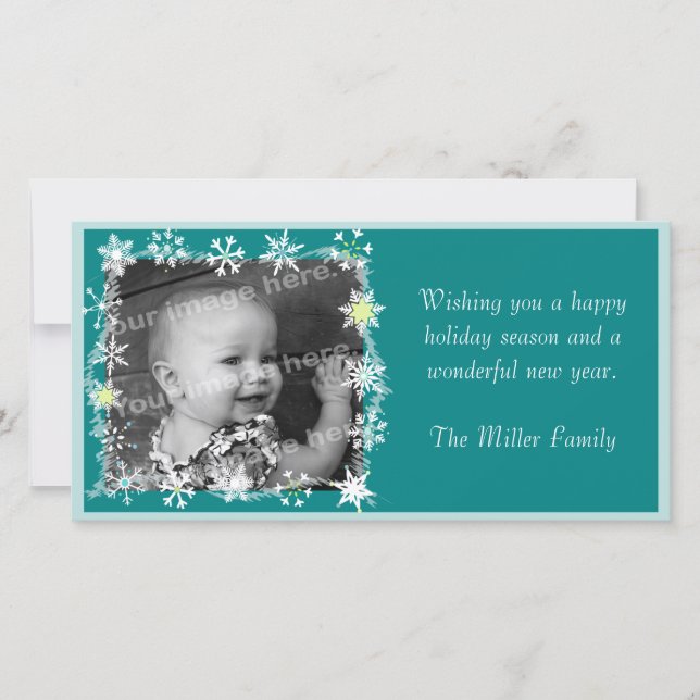 Snowflakes Framed Holiday Photo Card (Front)
