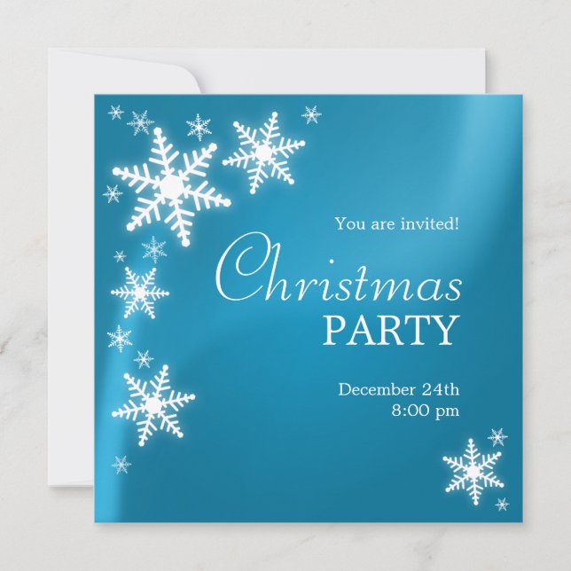 Snowflakes Frozen Blue Christmas Party Invitation (Front)