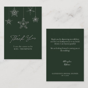 Snowflakes Glitter Green Winter Bridal Thank You Card