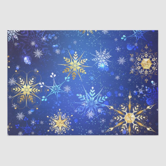 Snowflakes Gold Blue Xmas Christmas Gift  Tissue Paper (Front)