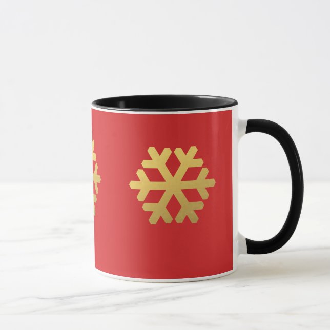 Snowflakes gold foil on red mug (Right)