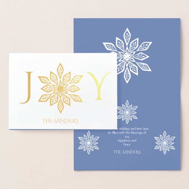Snowflakes Gold Holiday Blue Greetings Foil Card (Display)
