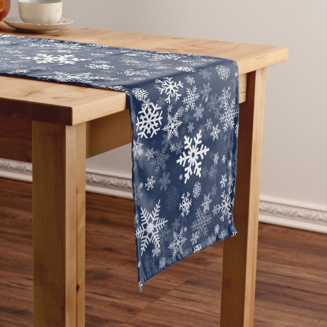 Snowflakes Graphic Customise Colour Background on  Medium Table Runner (In Situ)